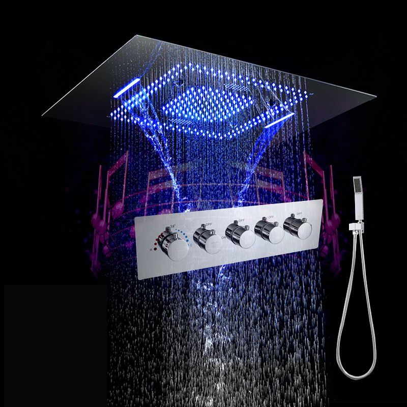 2020 LED Music ChromeRectangle Shower Head Rainfall Waterfall Mist
