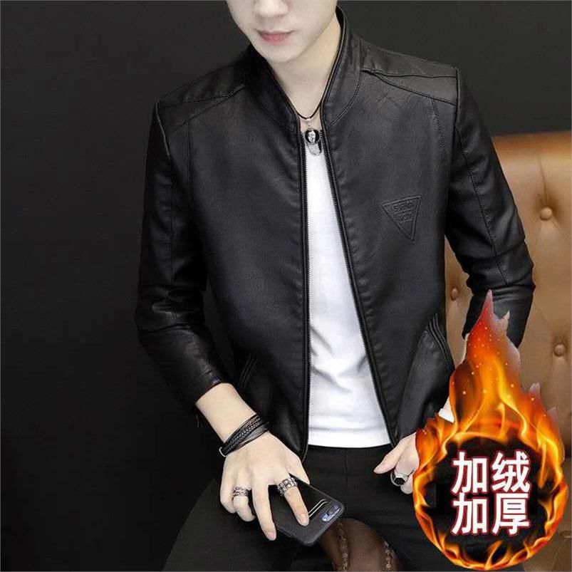 slim pu leather casual jacket
