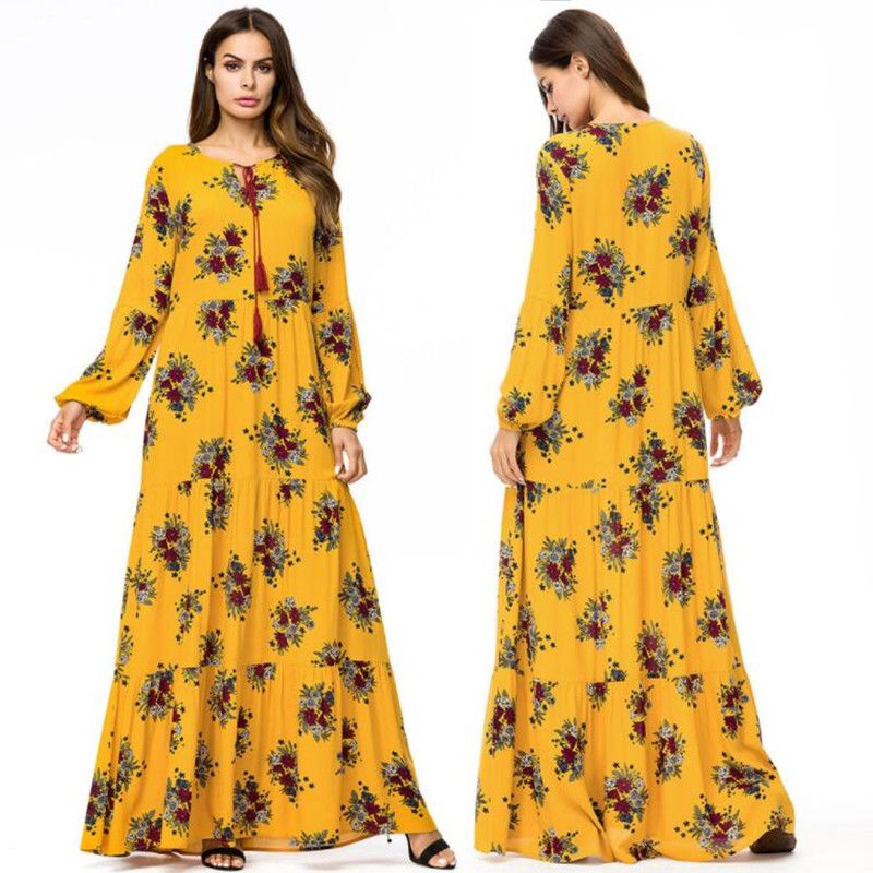 2020 2019 Muslim Dress Islam Clothing Hijab Dubai Women England Style National Printing O Neck Robe Abaya Middle Eastern Long Dress From Derricky 16 85 Dhgate Com