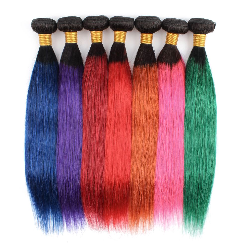 2019 3 Bundles With Closure Straight Blue Purple Green Red Pink