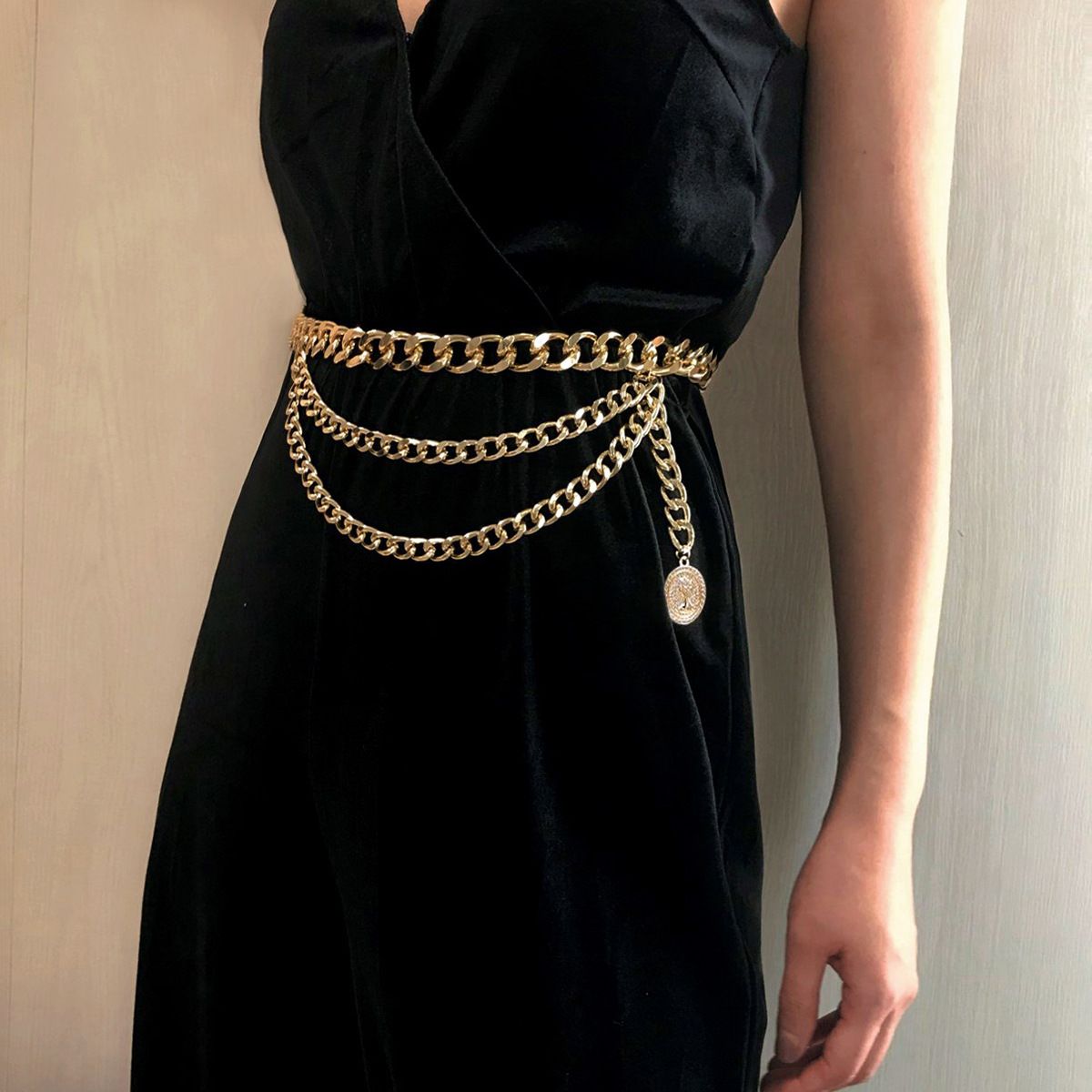 black dress with silver belt