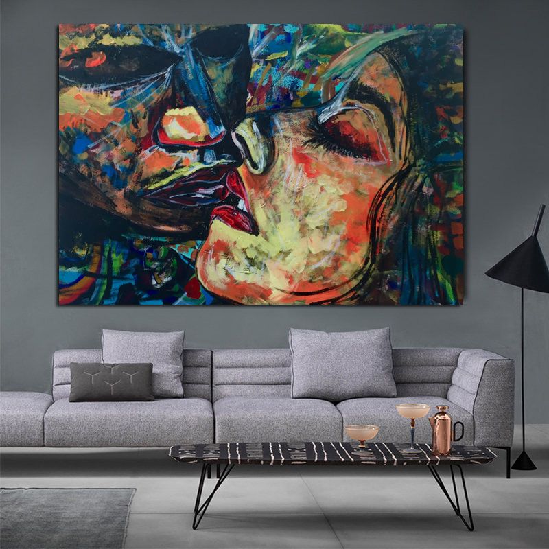 2020 Canvas Printed Wall Artwork Poster Figure Abstract Kiss Love