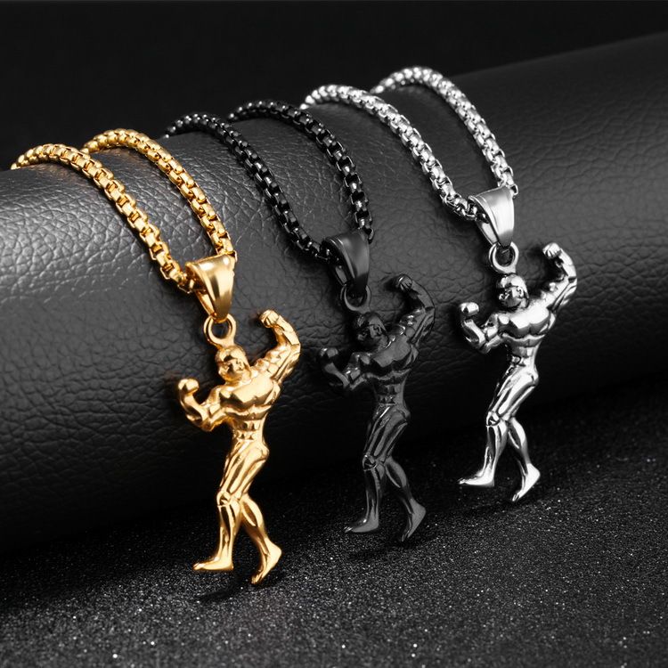Wholesale Black Gold Color Stainless Steel Gym Fitness Men Necklace