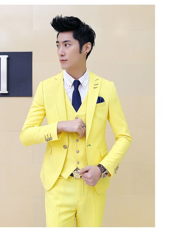 2019 Suit Men Yellow Brand New Slim Fit Business Formal Wear Tuxedo ...