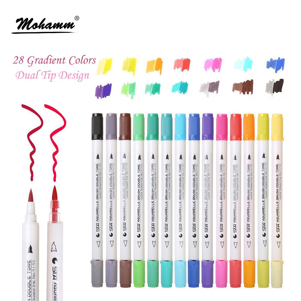 2021 Sta 28 Gradient Colors Dual Tip Watercolor Brush Markers Water Based Lettering Marker Pens Coloring Book Drawing Sh190715 From Mingjing01 17 04 Dhgate Com