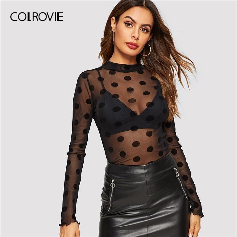 black polka dot see through shirt