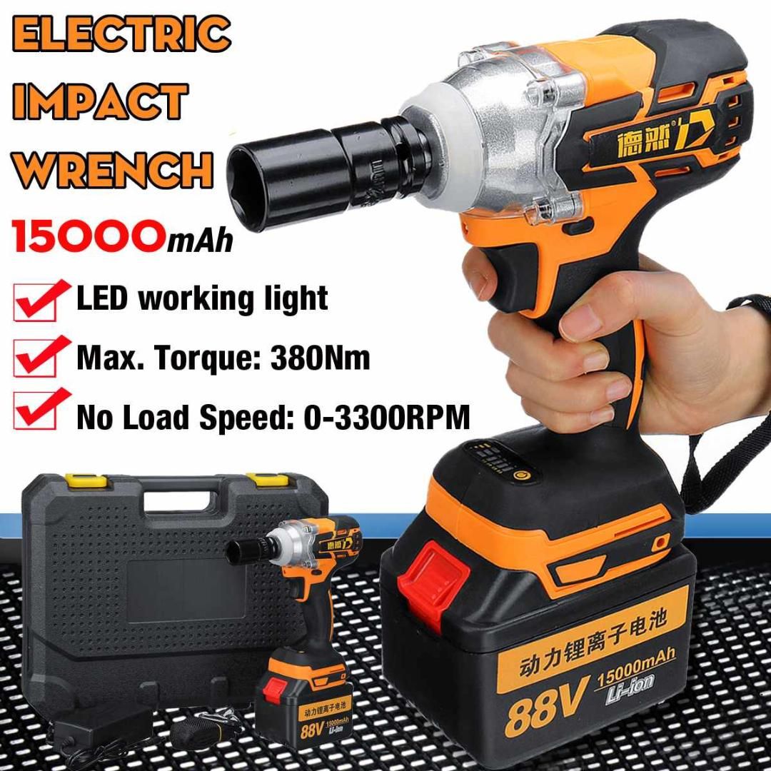 36VF Cordless Impact Wrench,36VF Li-ion Rechargeable Cordless 1//2 Inch Wrench Adjustable Speed with LED Light 100~240V UK Plug