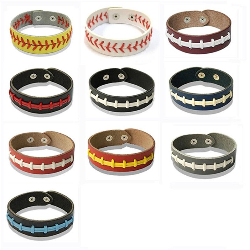Unisex Leather Seam Baseball Wristband Bracelet Women Men Softball