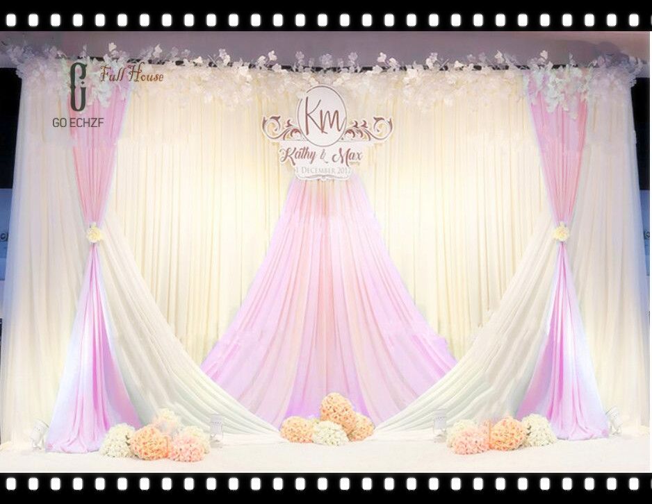 3*6M White Ice Silk Wedding Backdrops with Royal Blue yarn Swag Stage  Background Curtain