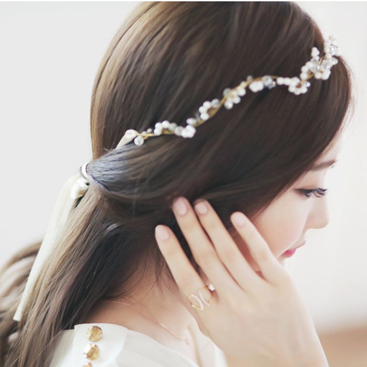 Fashion South Korean Hair Accessories Handmade Crystal Beads Brides Wedding Gown Hair Band Headband Little Fresh Headwear Flower Pins For Hair