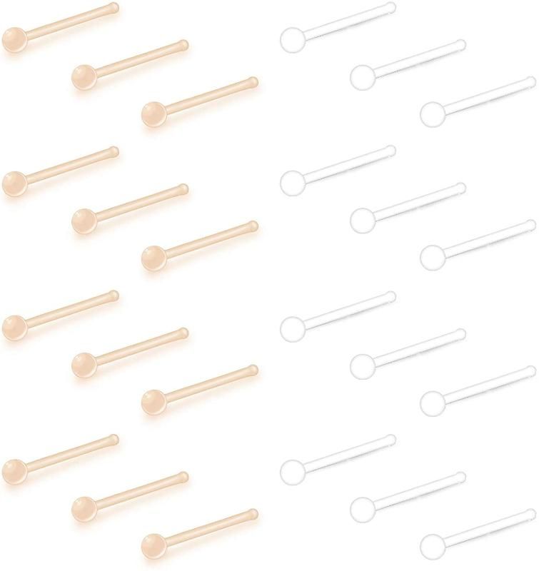 JFORYOU 16 Pcs 20G Nose Ring Retainer Skin Color Nose Ring Studs Bioflex Flexible Bendable Nostril L Shape Nose Screw Retainer