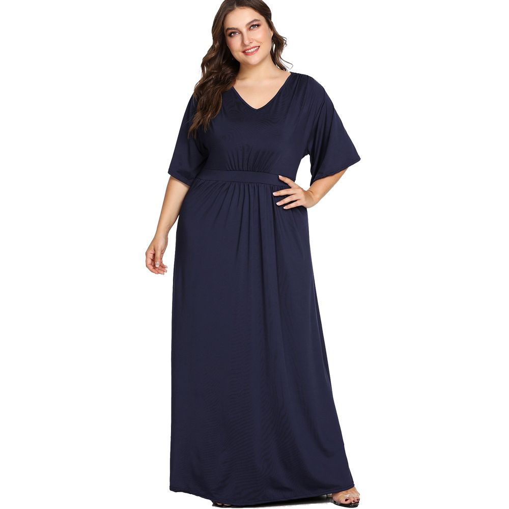 navy blue plus size dress with sleeves