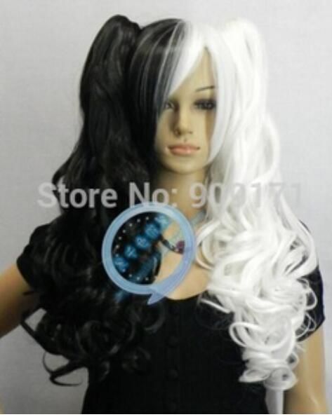 New Wig Cosplay Wig Black And White Double Ponytail Long Hair Katy
