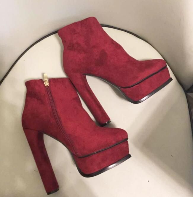burgundy chunky heel booties