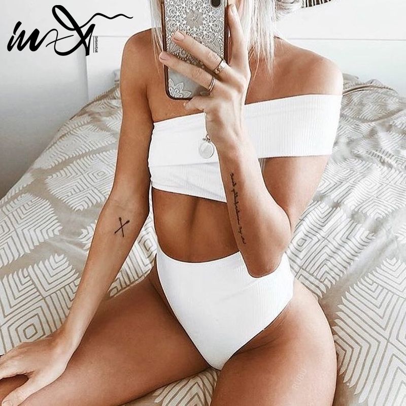 one shoulder white bathing suit