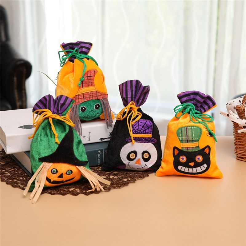 Black Cat Halloween Pumpkin Deluxe Printing Small Purse Portable Receiving Bag