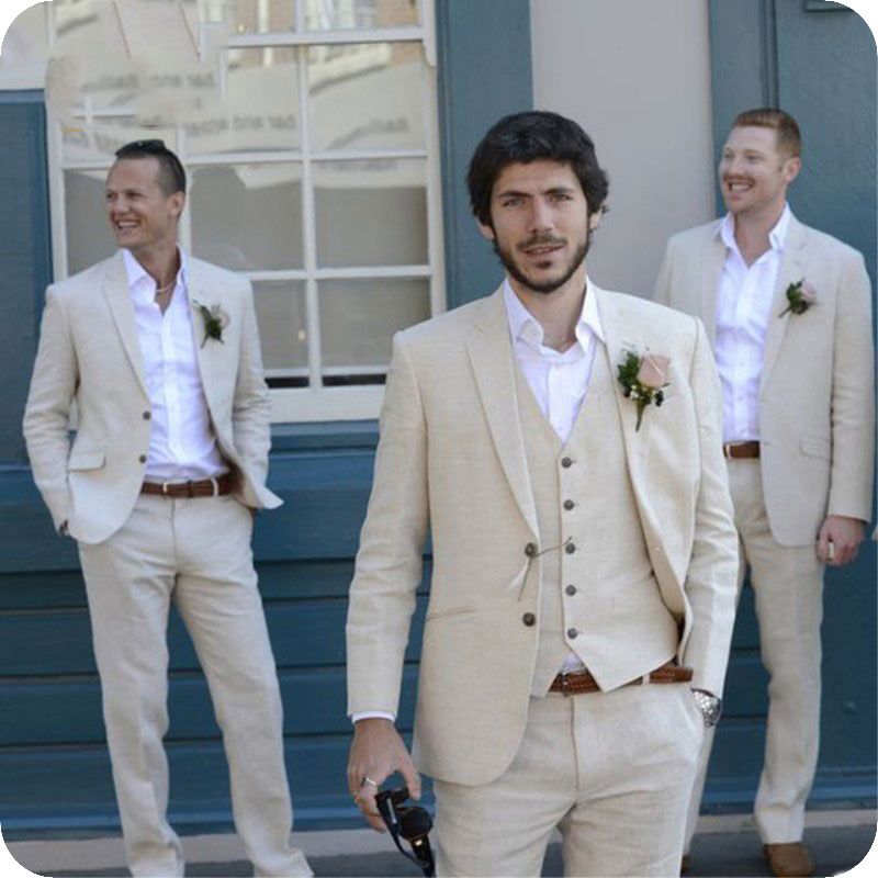 Compra Mens Traje Beige De Lino Hombres Trajes Para Trajes De Boda Blazer  Casual Slim Fit Novio De Baile Por Encargo De Los Smokinges Mejor Hombre  Del Traje Barato | Entrega Rápida
