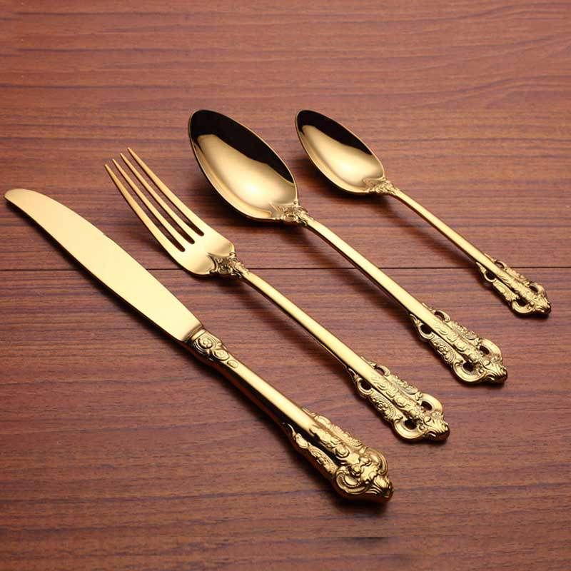 36 Parca Gold Titanyum Granada Paslanmaz Celik Catal Bicak Kasik Takimi Catal Kasik Ve Bicaklar Tantitoni