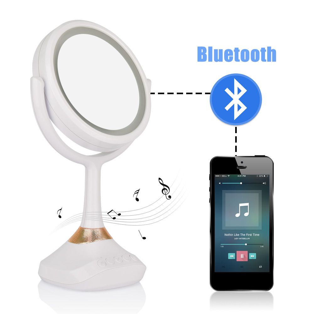 Bluetooth Speaker Vanity Mirror Tabletop Makeup Cosmetic Mirrors 1x 5x Magnification Double Side Mirror With Light Beauty Tools Lighted Makeup Mirrors