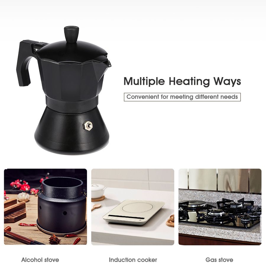 satin al stovetop espresso makinesi moka pota kahve makinesi gazli veya elektrikli soba ustu 3 bardak 6 bardak demitasse espresso shot maker siyah