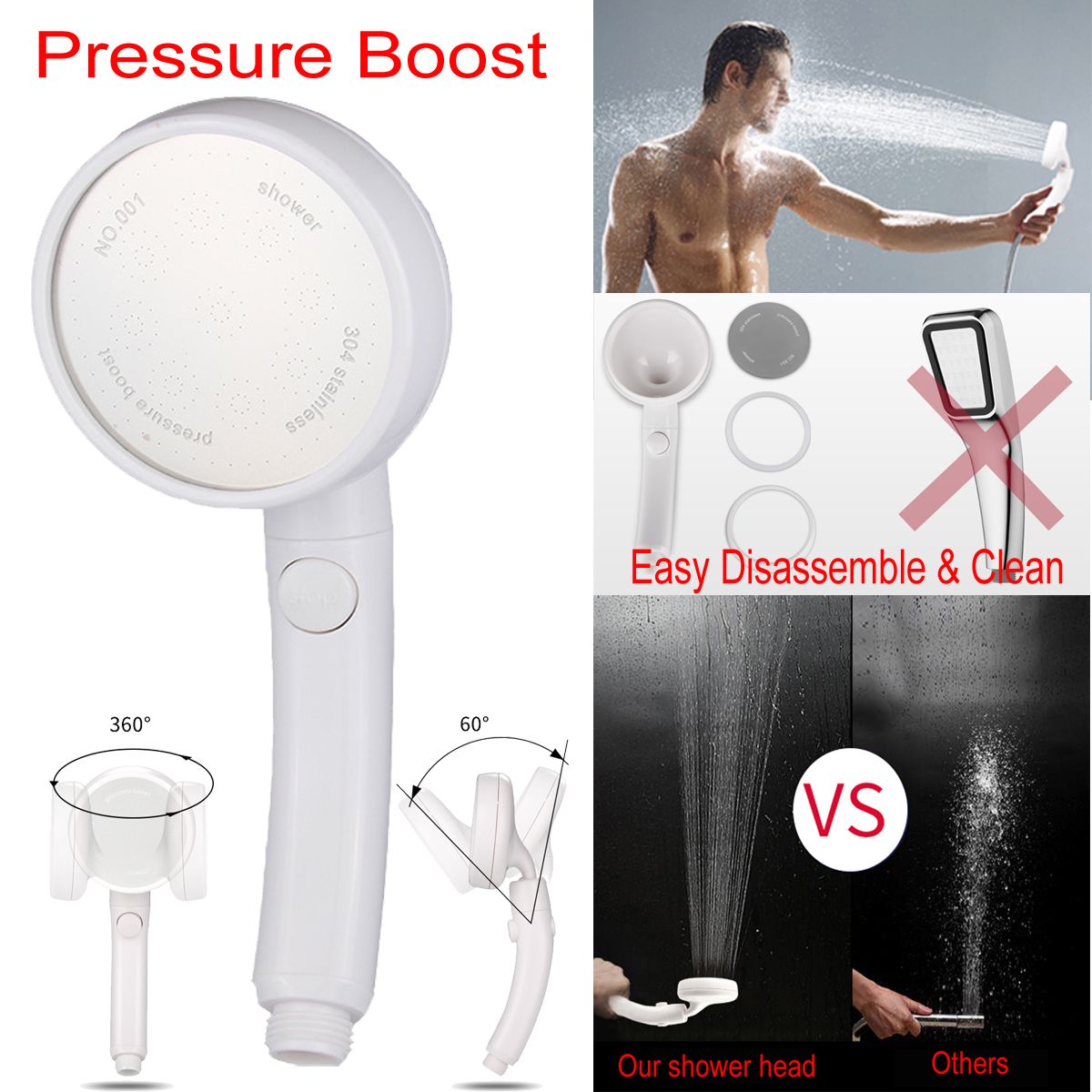 Universal 3 mode Function Chrome Handheld Home Bathroom Shower Head Water Part