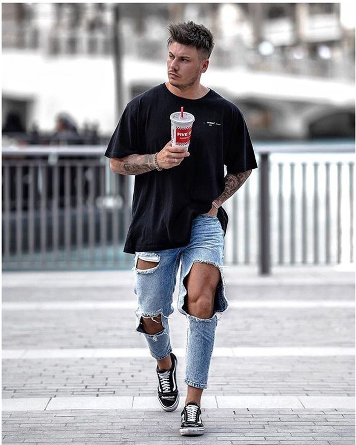 Big Hole Popular Mens Jeans Knees 