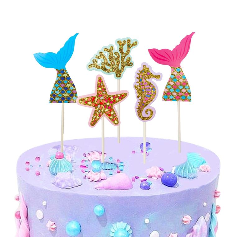 Lincaier Happy Birthday Paper Cake Topper Mermaid Party Decorations Princess Baby Girl Children Kids Supplies Seashell Starfish Canada 2019 From