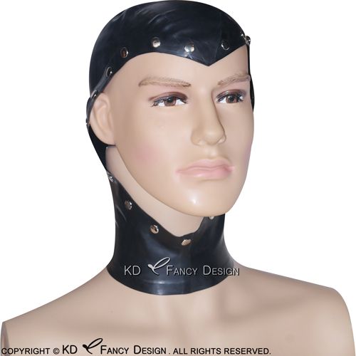 Black Sexy Latex Hoods With Face Open And Rivets Zipper At Back Rubber Masks Plus Size 0051 From