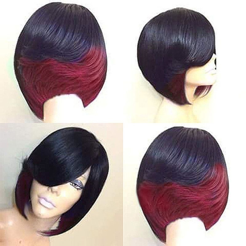 Fashion Short Bob Haircuts Mix Color Two Tone Ombre Black Green/Red/Purple  10