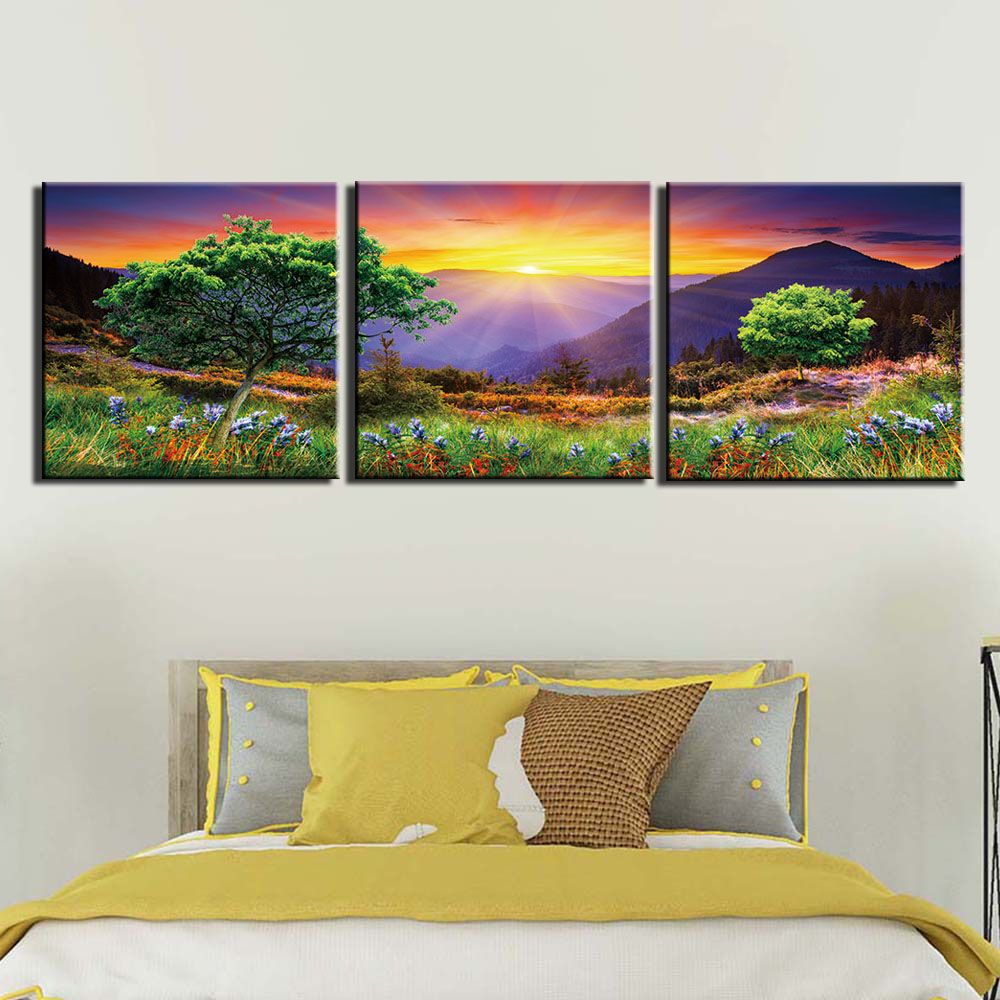 2019 3 Panels Canvas Art Painting Print Modern Sunset Mountain Scenery Pictures Art Canvas Painting For Bedroom Wall Decor From Jonemark2014 23 92
