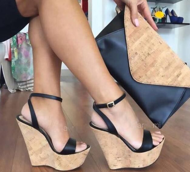 Italia Moda Tacones Altos Sandalia Zapatos Para Mujer de Verano de Madera Grano Cuña Sandalias