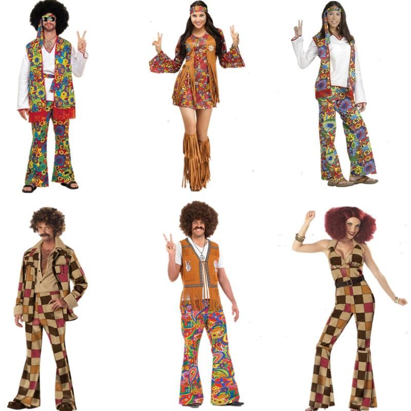 Accesorios de disfraces 60s Hippie Cosplay Carnaval para hombres Mujeres Fancy Ropa