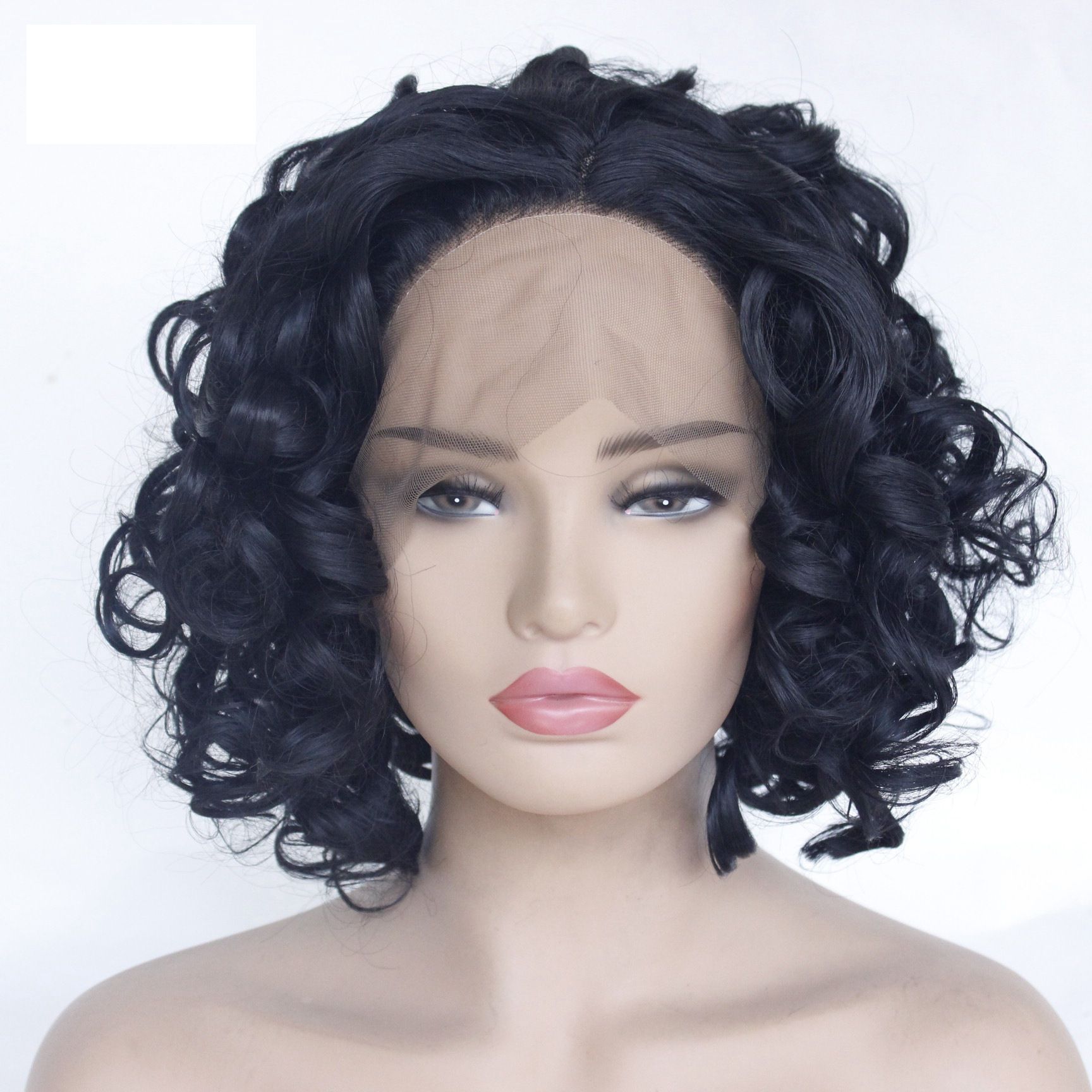 Short Synthetic Lace Front Wigs Big Curly Synthetic Black Hair