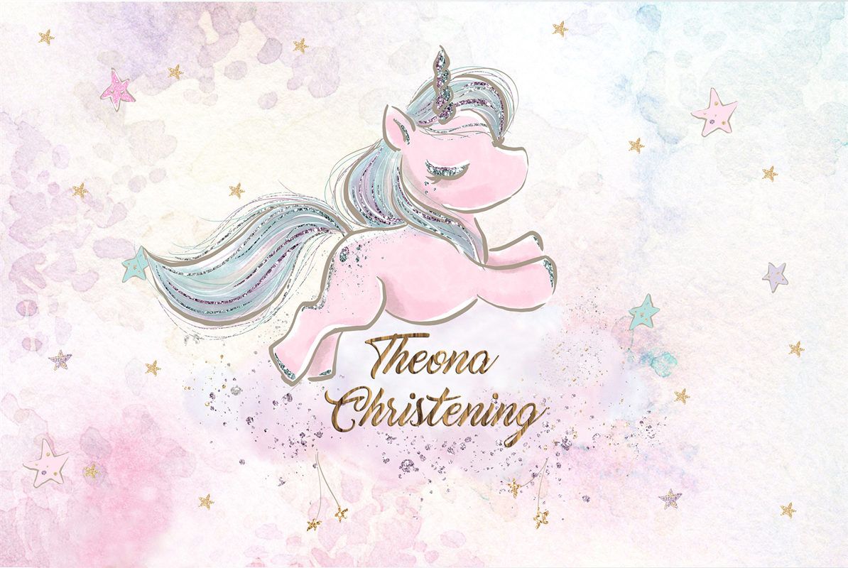 Watercolor Pink Cute Unicorn Background Stars For Photo Background