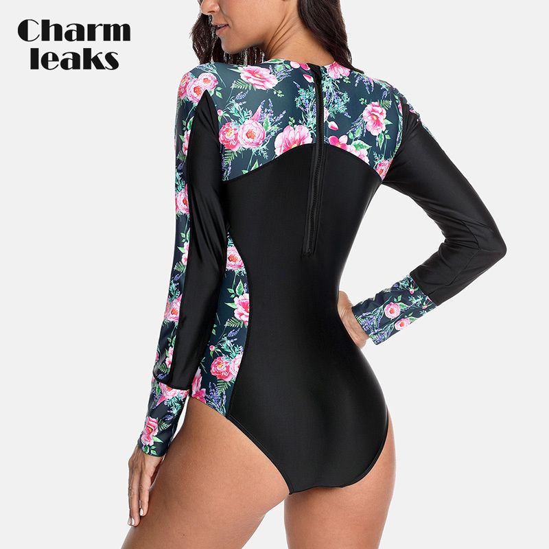 Wholesale Stylish And Cheap Brand Charmleaks Women Long Sleeve Back Zipper Rashguard One Piece Swimsuit Swimwear Surfing Top Rash Guard Upf50 Diving Shirts Dhgate Com
