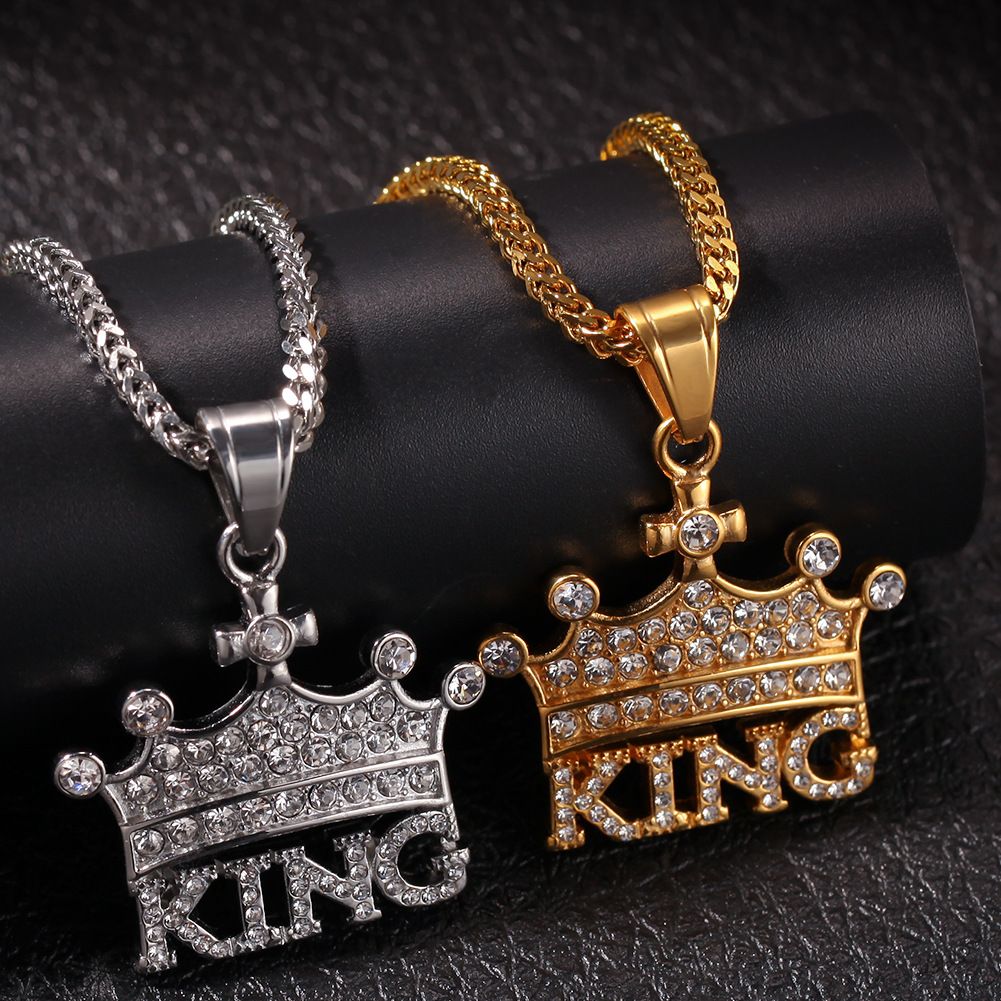 Wholesale Bling Iced Out Stainless Steel King Crown Hip Hop Pendant