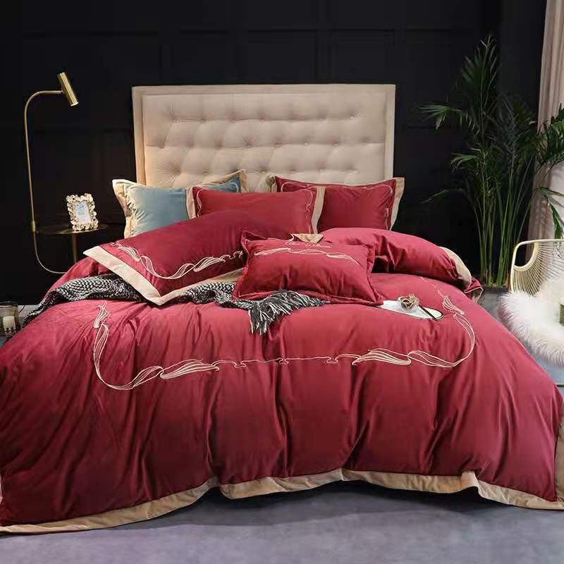 FB1912AK0013 Most Popular Luxury Platinum Velvet Bedding Set Pure Color