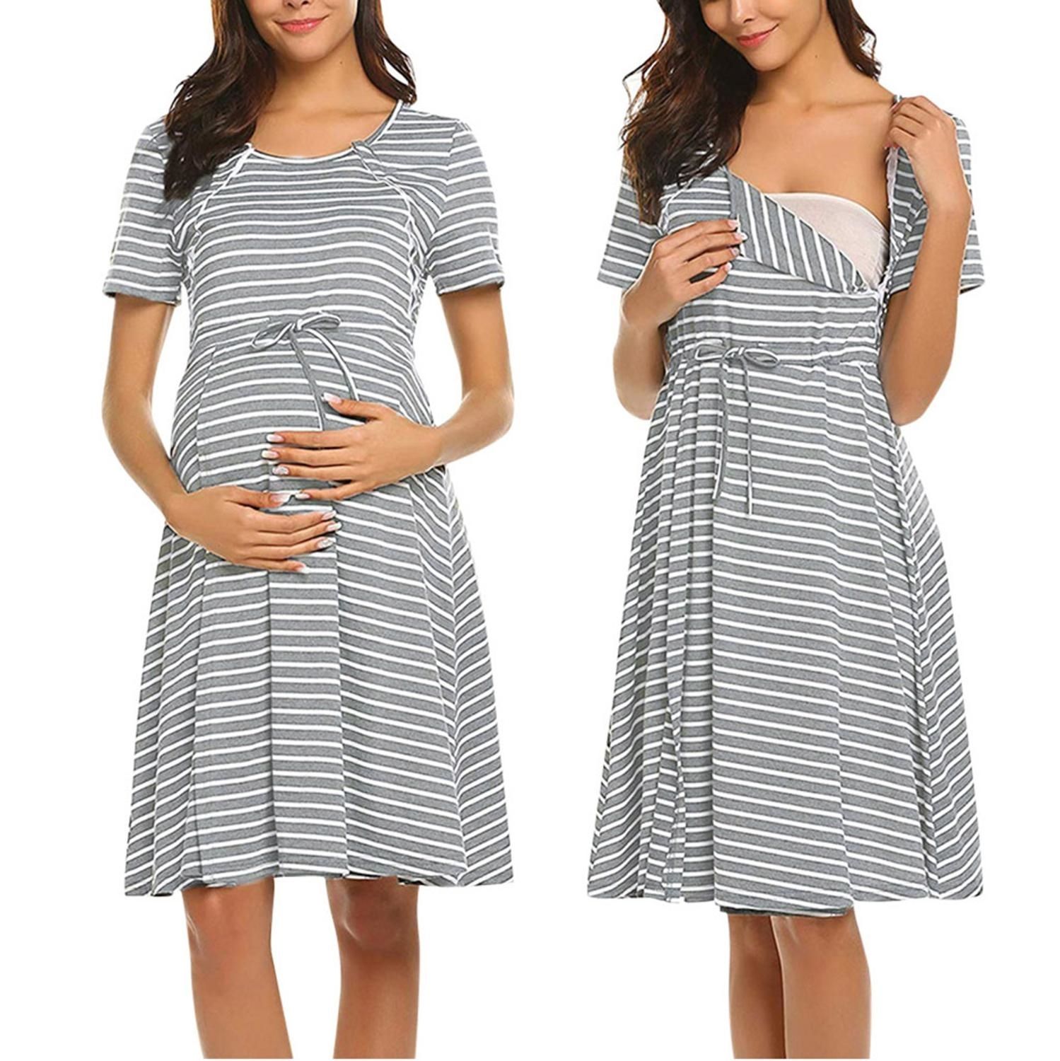 Compre Hospital De Maternidad Camison Lactancia Casua De Verano Vestidos De  Parto Y Parto Pijama De Rayas Camisón De Enfermería MX190912 A 39,37 € Del  Pu10 | Es.Dhgate.Com