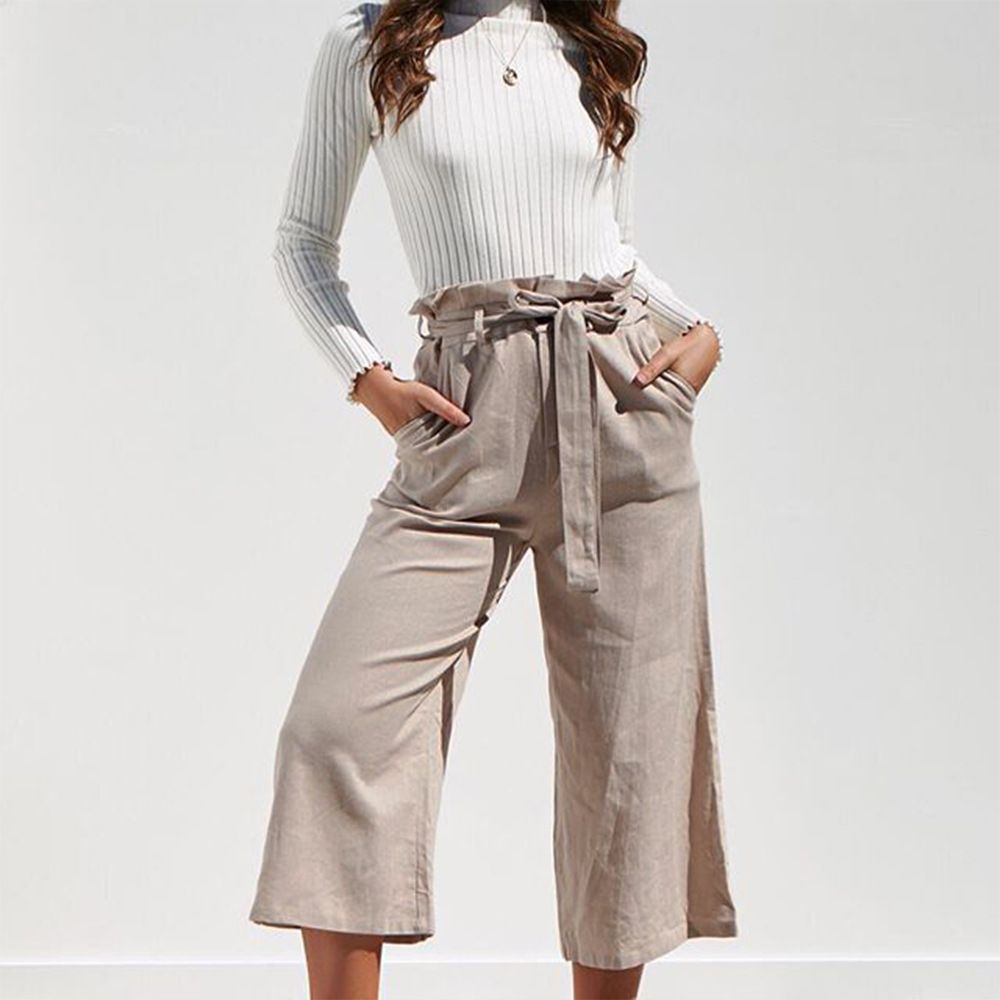 Compra Ropa De Mujer De Moda Pantalones Sueltos Lino Algodón Plisados  \u200b\u200bCorrea De Cintura Pantalones Anchos Pantalones Moda Barato | Entrega  Rápida Y Calidad | Es.Dhgate