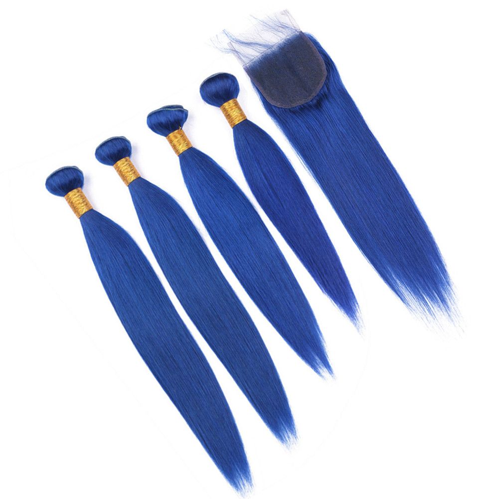 Blue Color Lace Closure with Bundles Peruvian Straight Dark Blue Weave Human Hair 4 Bundle Deals Blue Color Lace Closure with Bundles Peruvian Straight Dark Blue Weave Human Hair 4 Bundle Deals