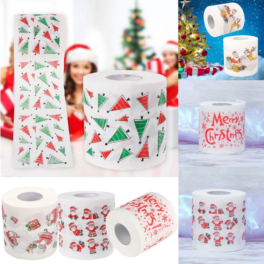 Christmas Toilet Roll Paper for Merry Christmas Table Decoration Santa Claus Pattern Roll Paper Print Interesting Toilet Paper Table Kitchen Paper Towel Santa Claus Elk Toilet Paper A