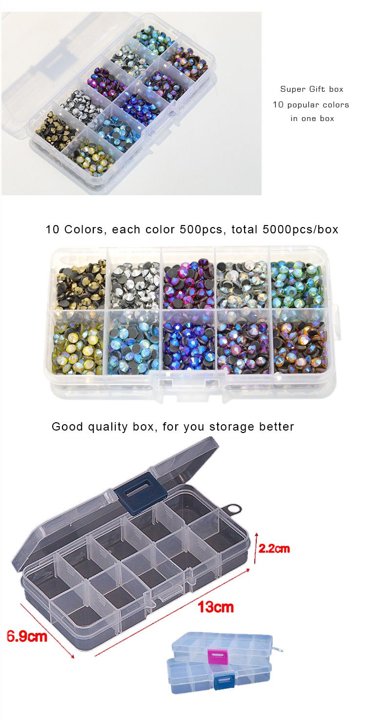 5000Pcs Mix Colores/Tamaños AB con caja 10 colores dmc HOT FIX Piezas Piedras de Estrás 