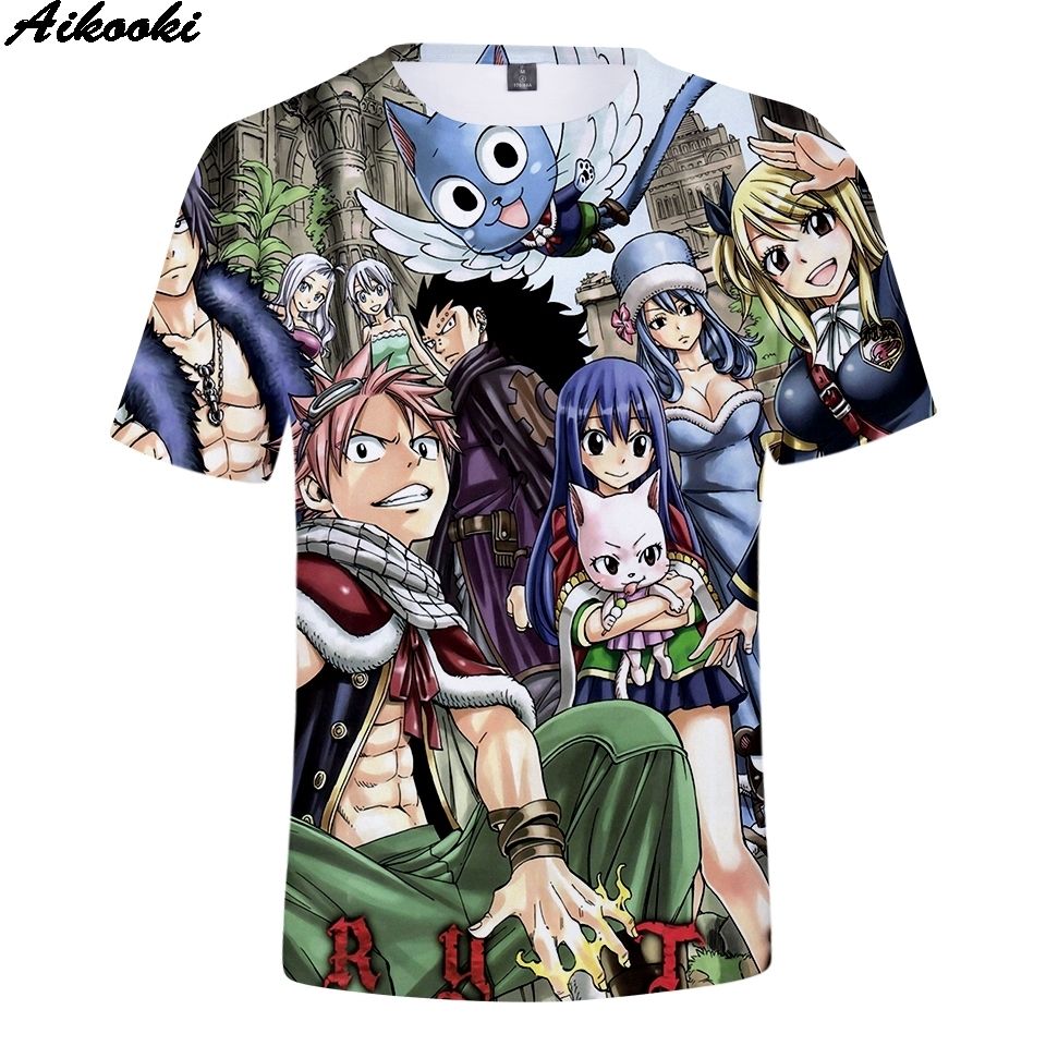 Aikooki Anime 3d Fairy Tail T Shirt Men Women Short Slevee T Shirt Fairy Tail 3d Print Summer Tee Shirt Fashion Hip Hop Tops Y Funny Team Shirts Trendy T Shirts For Men