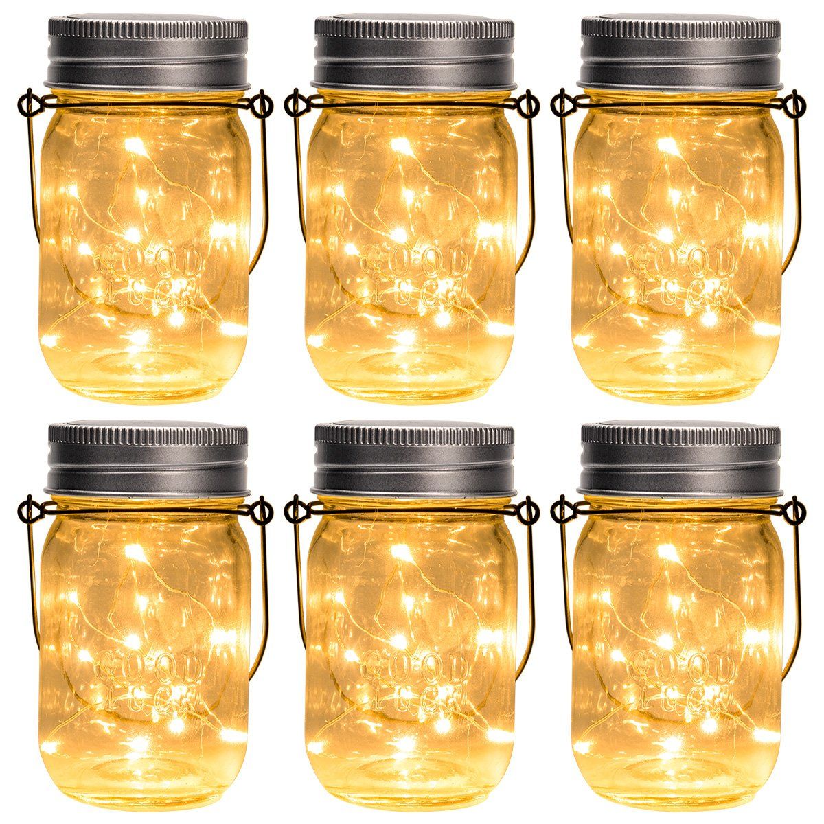 2020 Hanging Solar Mason Jar Lights, 6 Pack Led String Fairy Lights