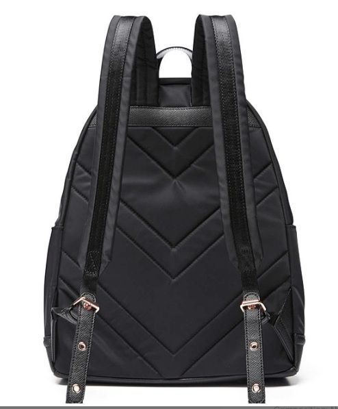 black backpack rose gold zip