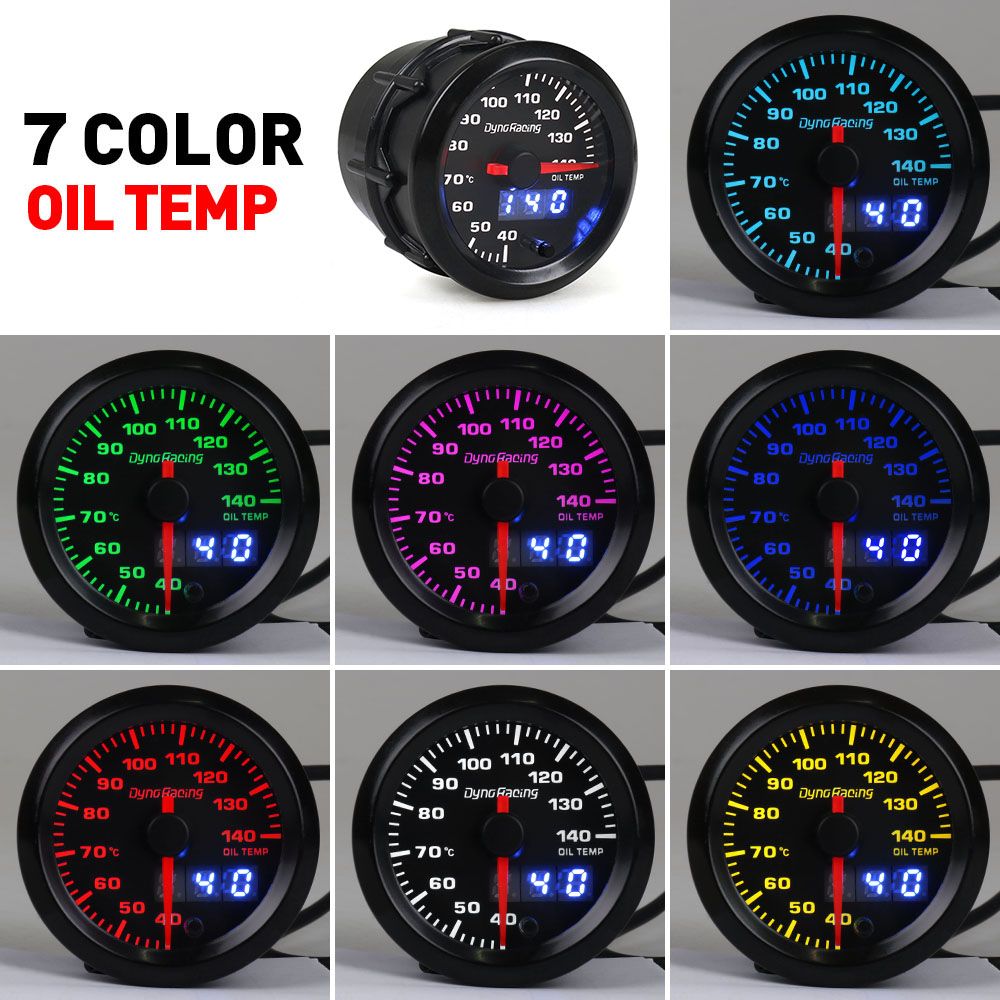 CNSPEED 252mm Oil Temperature Gauge LED 7 Colors 40-140 Degree Celsius Temperature Meter High Speed Motor Oil with Senor