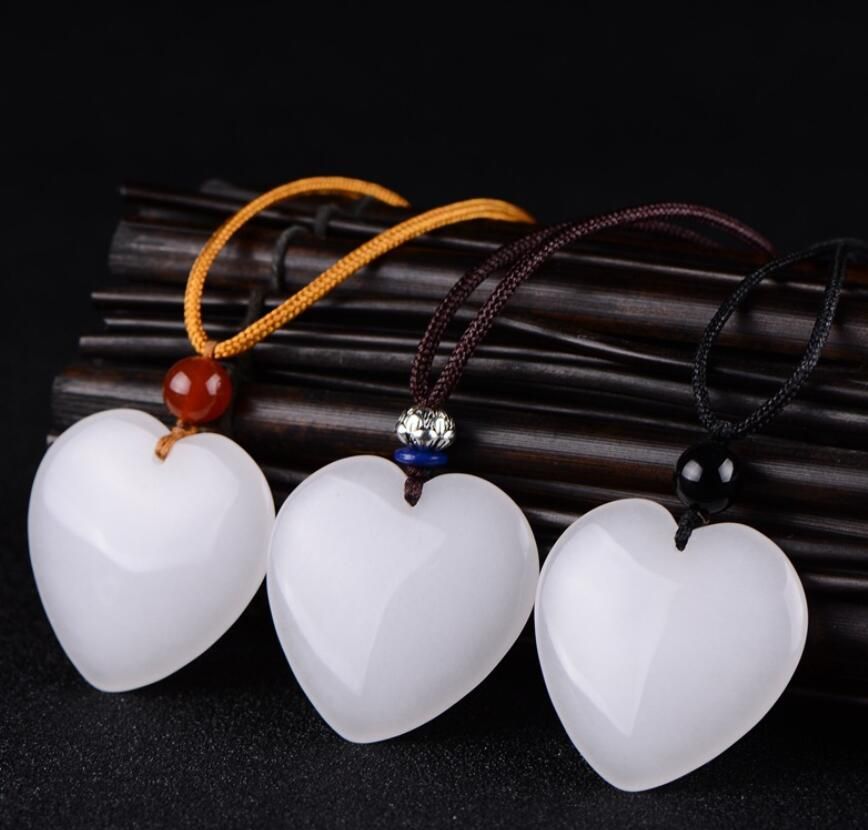 2020 Natural Heart Shaped White Jade Pendant For Men And Women Couples