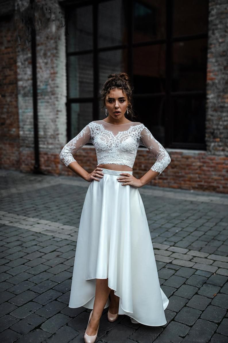 Compra Vintage 3/4 Manga Larga Una Línea Dos Piezas Jardín Vestidos De  Novia 2020 Satin Falda De Encaje Top Hecho A Medida Bohemio Bohemian  Bohemian Bohemian Barato | Entrega Rápida Y Calidad | Es.Dhgate