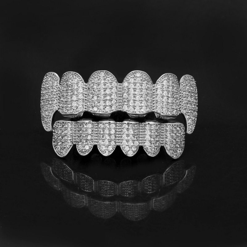 2021 Gold Grillz Teeth Rhinestone Top&Bottom Teeth Grills Set Shiny