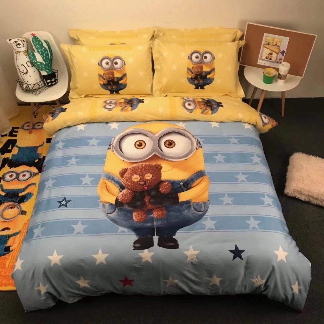 Minions 3D Cartoon Printed Queen Size Kids Cotton Bedsheet & Pillow Covers 3 Pcs 